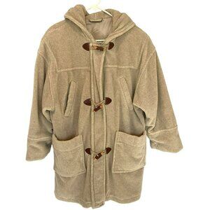 Mulberry Street Fleece Coat Women's Sz Medium Hooded Heavyweight Front Zip Taupe